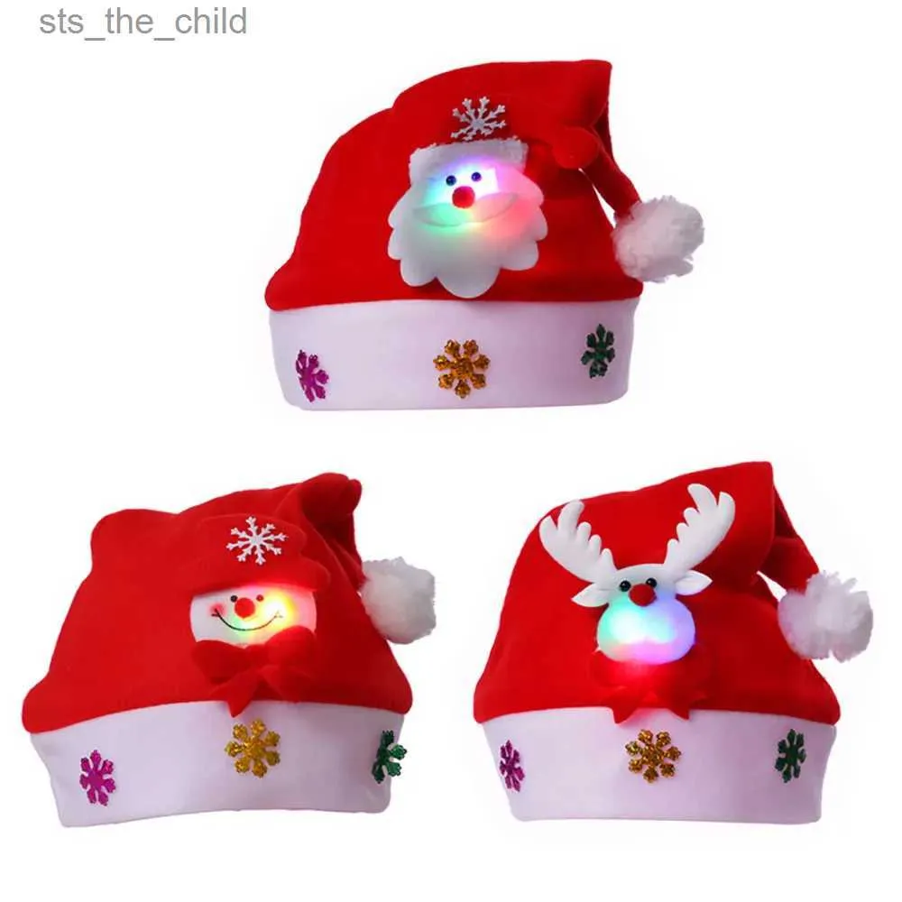 Beanie/Skull Caps Christmas Hat With Led Light Christmas Santa Cap for Kids Children Adult Gift for New Year 2024 Christmas Decorations 2023L231025
