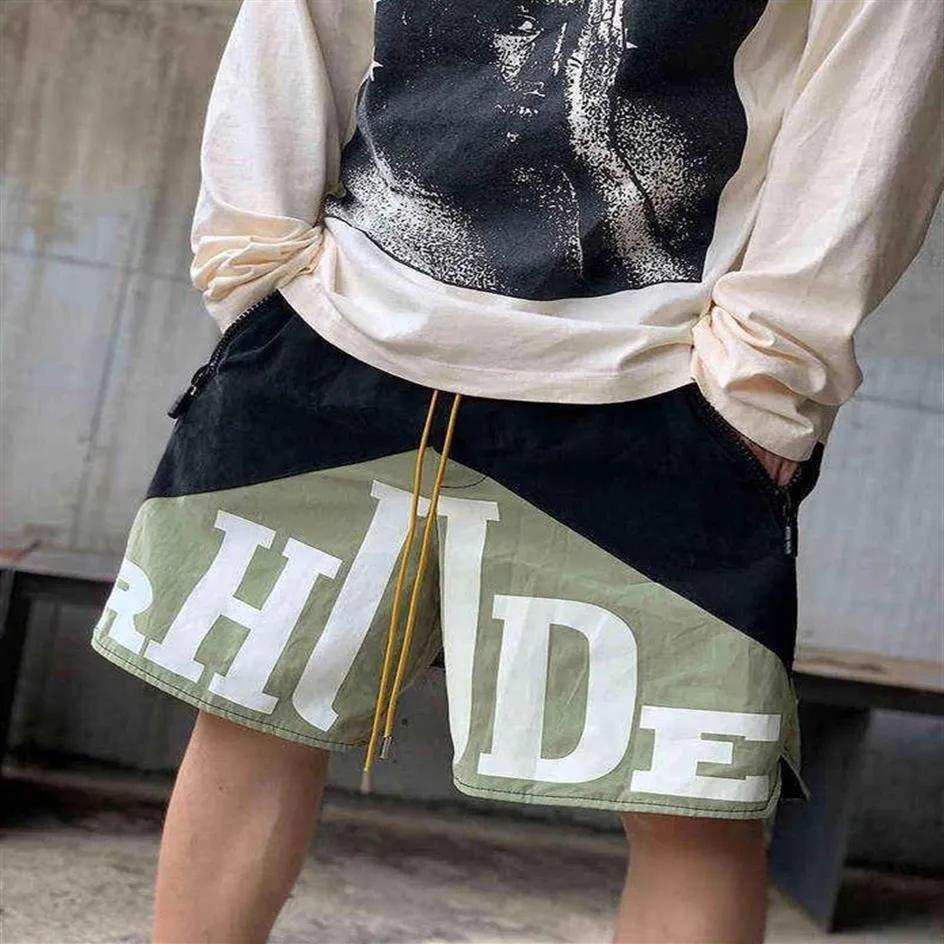 男性女性11 rhstitchingドローストリングカジュアルショーツRhudeレトロレタープリント2色High Street269J