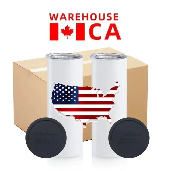 US CA Stocked New 20oz Stainless Steel Tumblers Sublimation Blanks Straight Cups With Plastic Lid And Straw Car Vacuum Insulated Water Bottles