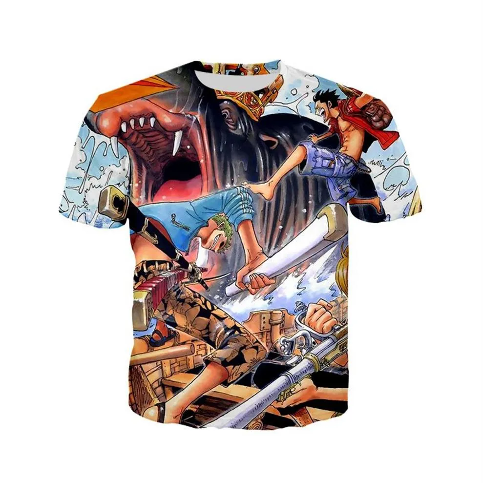 Panno di maglia traspirante ONE PIECE Serie di fumetti 3d T Shirt Rufy Maglietta Donna Uomo Ragazzi Bambini ONE PIECE T-shirt Cartoon305Z