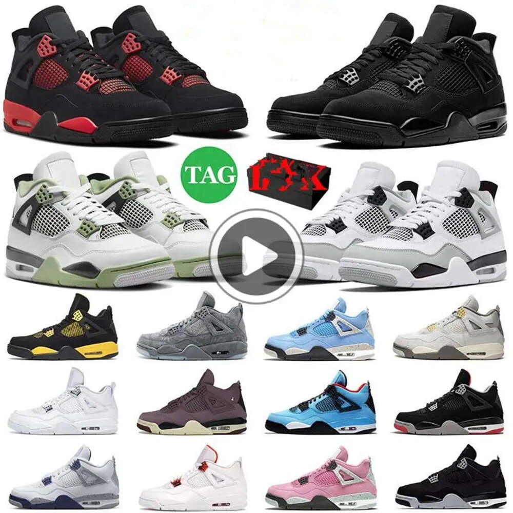 J4 Avec Bo?�te Jumpman 4 Chaussures De Basket Ball Militaire Black Cat 4s Pine Green Seafoam 
