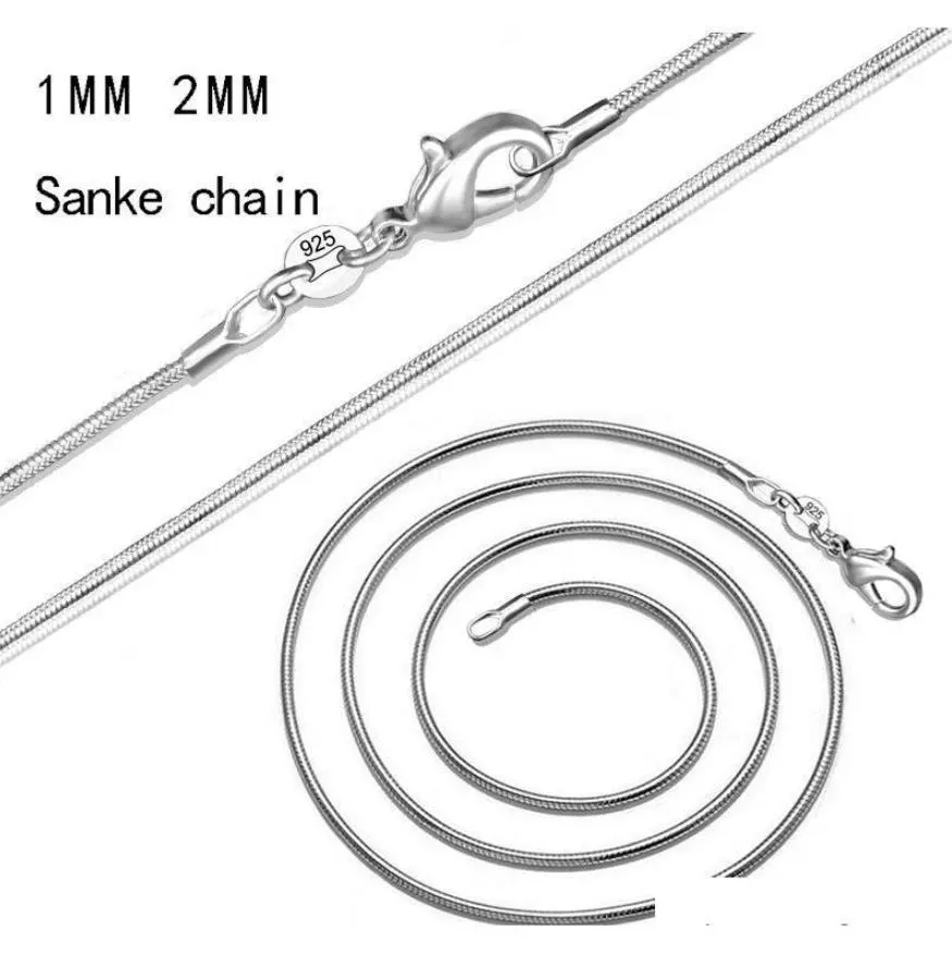 Catene Reperti di gioielli Componenti 1mm 2mm 925 Sterling Sier Snake Gloker Collane di dimensioni opzionali 16 18 20 22 24 26 28 30 pollici