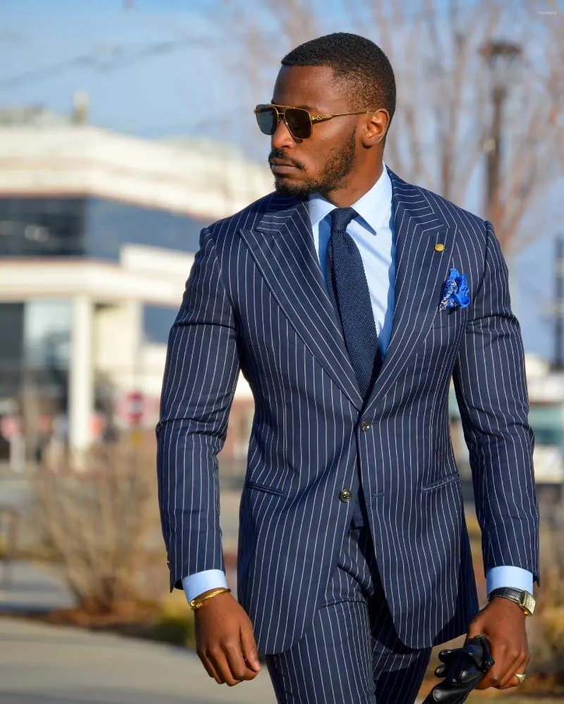 Mens navy stripe best sale suit