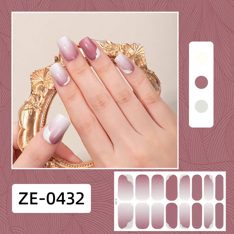 Bandes d'ongles en gel semi-durci, 16 autocollants pour ongles en gel, faciles à appliquer ou à enlever, longue durée, comprend une lime à ongles et un bâton en bois