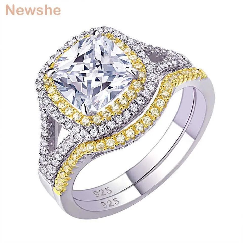 Ela 925 prata esterlina halo amarelo ouro cor anel de noivado casamento conjunto de noiva para mulheres 1 8ct almofada corte aaaaa cz 2106232744