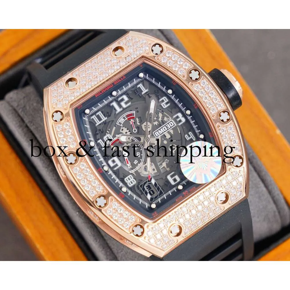 Superclone Rm030 HTIE RUSH Watches Wrist Designer Hollow Out Men's Fashion Leisure Barrel Calendar Dial Personality Trend Mechanical99 montres de luxe