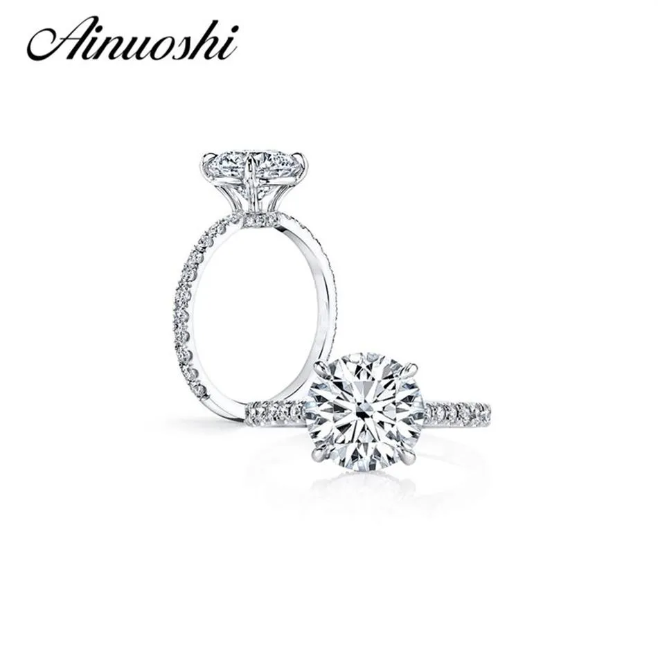 AINUOSHI 3 carats bague de fiançailles ronde en argent sterling 925 bague de fête Anel Aneis Anillos pour femmes bandes de mariée à réglage élevé Y243K