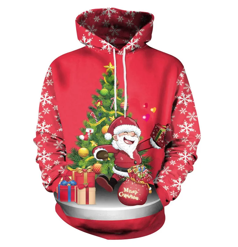 Bluzy z kapturem z kapturem Czerwone Święty Mikołaj Męsę Bluza z kapturem świąteczny sweter z kapturem 3D cyfrowy druk damski luźny sweter