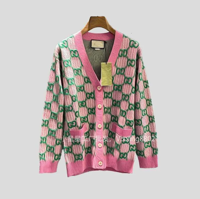 Designer Womens Long Sleeve Wool Pink And Green Cardigan Designer Womens Long Sleeve Wool Pink And Green Cardigan