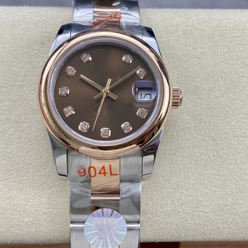 Luxe dameshorloge met diamanten ring 31 mm automatisch uurwerk horloge bruine wijzerplaat Designer dameshorloge saffier waterdicht Montre De Luxe Modieus eenvoudig cadeauhorloge dhgate