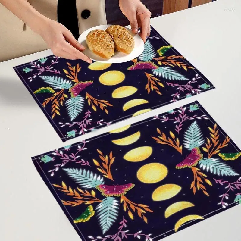 Tapetes de mesa lua e flores 01 placemat personalizado exclusivo algodão linho jantar boêmio almofada tigela copo tapete decoração para casa 6.20wjy