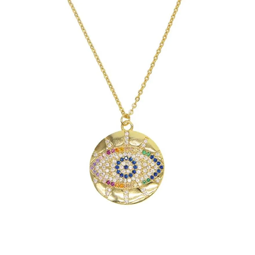 Boho 2019 na moda ouro clássico turco mau olho pingente colar para menina pavimentada minúsculo lindo arco-íris cz chique jóias femininas presentes245x