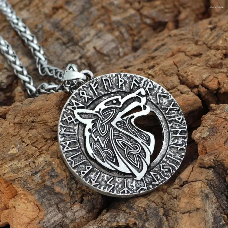 Collares colgantes Odin Wolf Freki Amulet Rune Viking Collar con bolsa de regalo