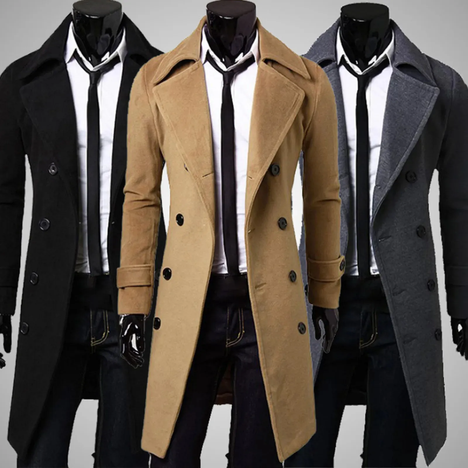 Men S Trench Coats Autumn Winter Long Coat Double Breasted Solid Color Mid Length Windproof Thick British Slim Jacket Gabardina Hombre 231025