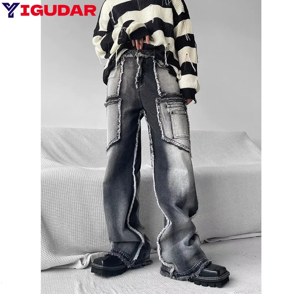 Mens Jeans Gotik Bolgy Punk Y2K Street Giyim Vintage 90s Kadın Geniş Bacak Denim Kargo Pantolon Erkek Harajuku Grunge Pantolon Erkek 231025