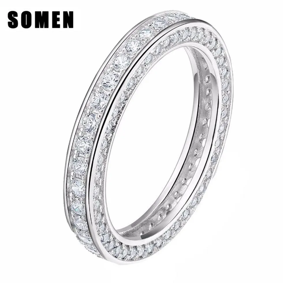 Somen Real 925 Srebrne pierścionki dla kobiet modne pierścionki ślubne Zespół zaręczynowy królowa biżuteria Sieraden Bague Mariage Femme J13157