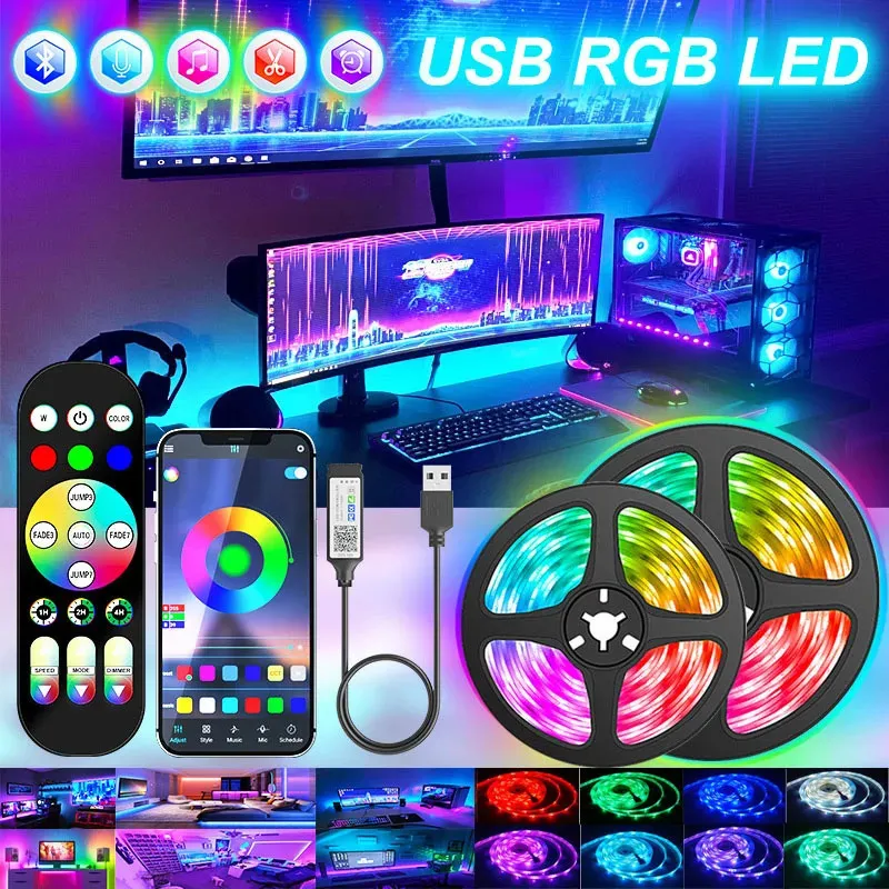 WIFI 1-30M USB LED-strip Light RGB 5050 Bluetooth Application Control Luces Flexibel dioddekoration för vardagsrum 231025