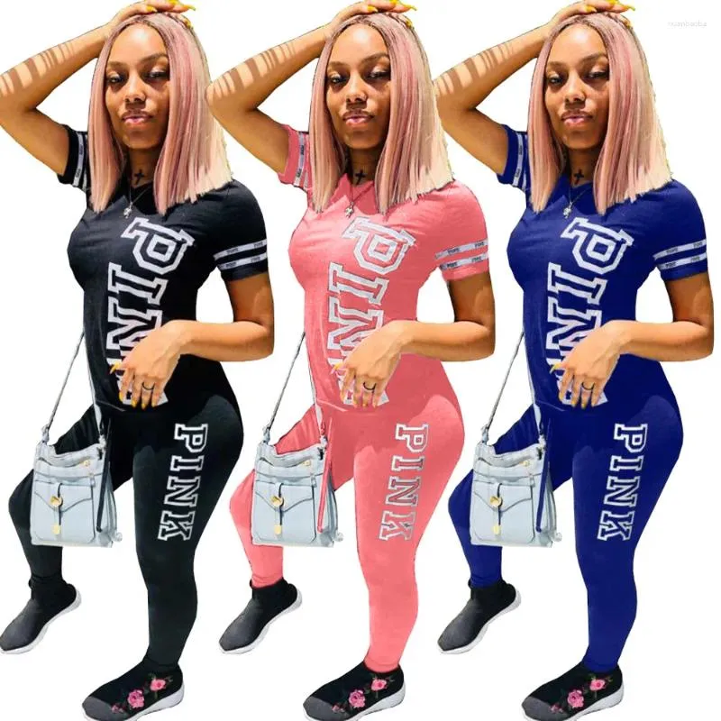 Sweats à capuche pour femmes Tenues de club T-shirt à manches courtes Ensemble de deux pièces Femmes Survêtement Sweat Costumes Lounge Wear Ensembles assortis Femme Imprimer Rose