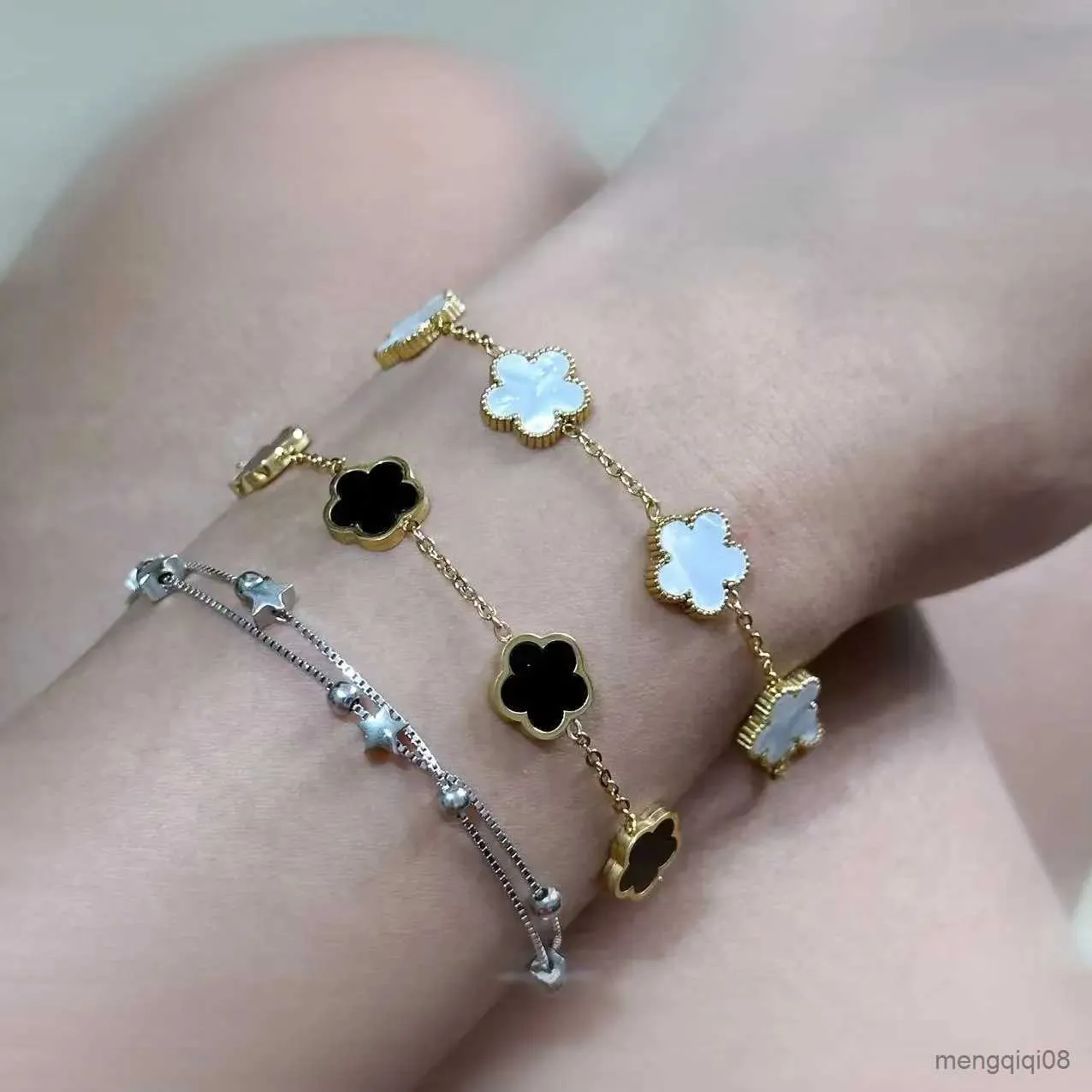 Chain Sweet And Cute Plum Blossom New Design Plant Five Leaf Flower Adjustable Bracelet Women's Luxury Shell Stainless Steel R231025