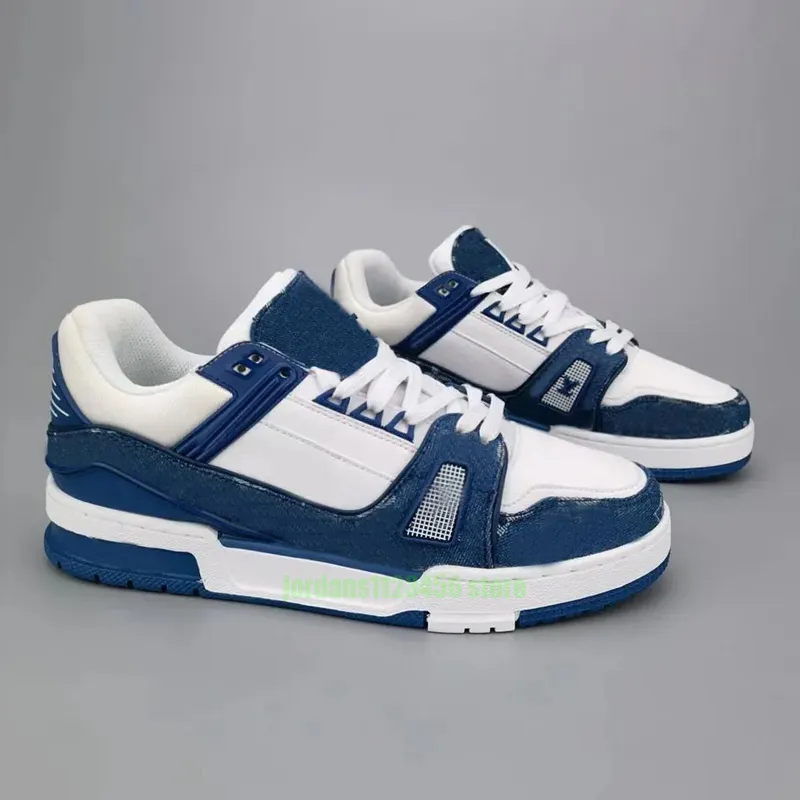 Designer de luxe baskets décontractées logo lettre impression entraîneur chaussure de sport denim bas hommes femmes laçage couple chaussures de planche denim bleu