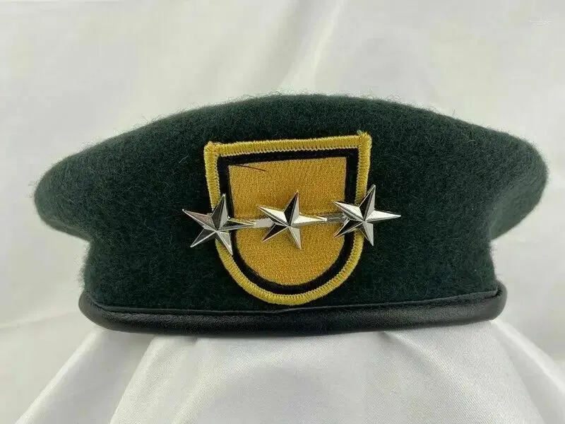 Berets US Army 1th Special Forces Group BLACKISH Green Beret 3 Star Lieutenant General Rank Hat Military Reenactment