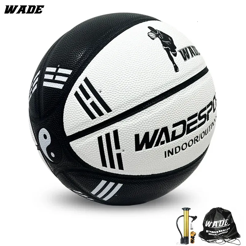 Balls WADE Classic Tai Chi Black and White PU Leather Size7 Basketball for Adult Indoor Outdoor ball with free gift 231024