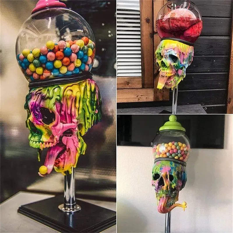 Boîtes de rangement Bacs Station indépendante Crâne Bubble Gum Machine Statue Résine Artisanat Décoration Maison Jardin Étude Bonbons 230619