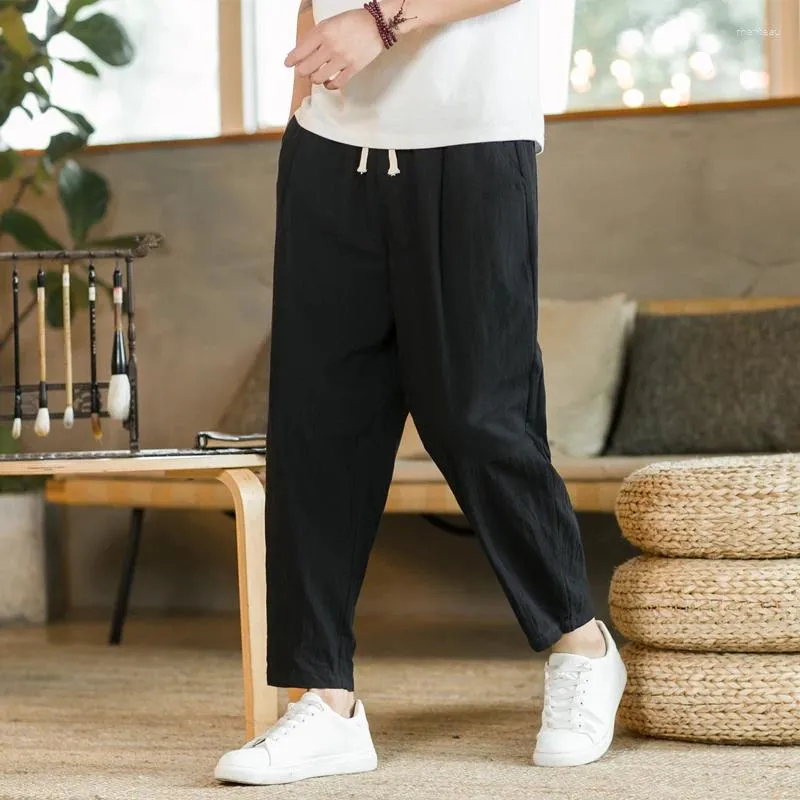 Pantalons pour hommes mode coréenne coton lin mince doux Joggers décontracté respirant pantalons de survêtement japonais Streetwear pantalon
