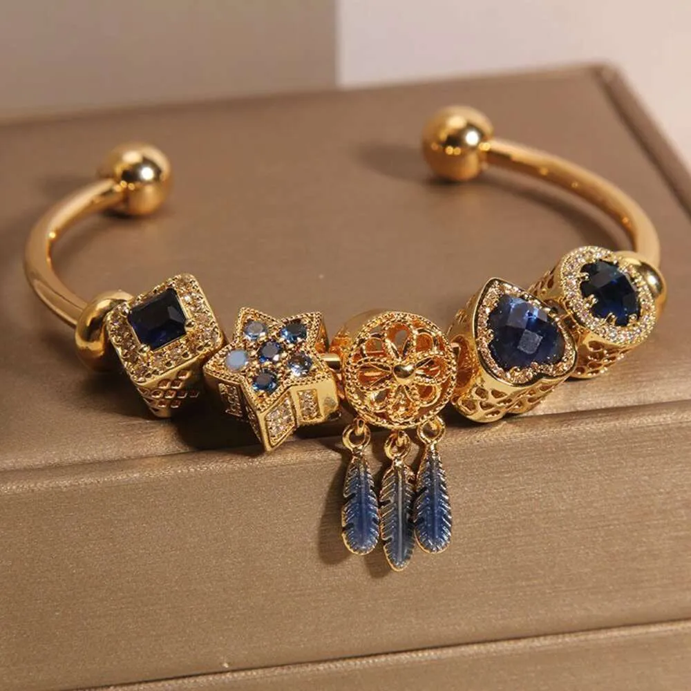 Pan style familial bleu océan coeur ouvert bracelet femme Instagram niche rétro étoile capteur de rêves pendentif bracelet