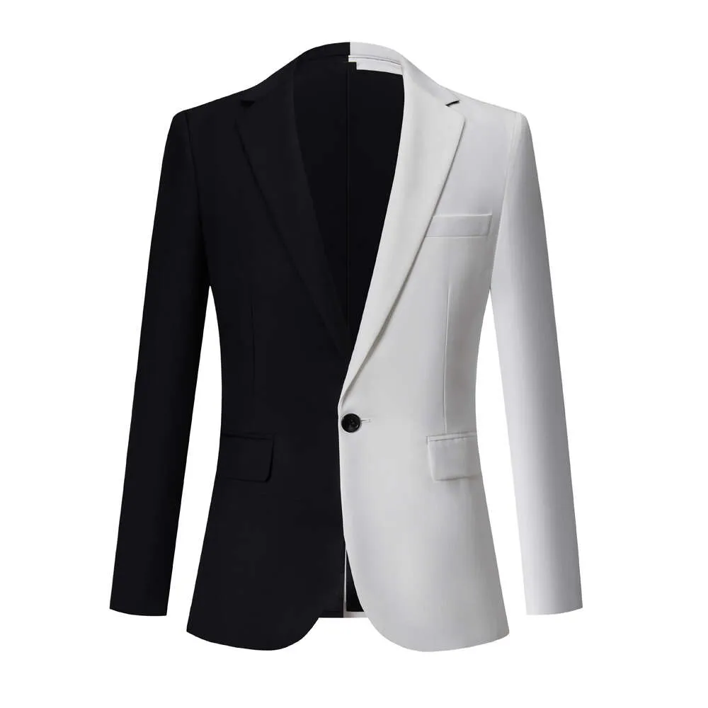 Hommes S noir blanc couleur correspondant nouveaux modèles de mode costumes mariage marié smoking fête Performance Banquet robe homme veste manteau