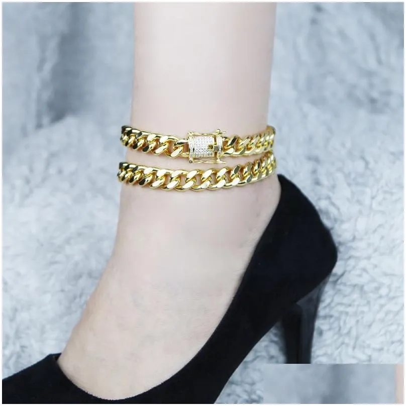 high quality classic cuban link chain 10.5mm anklet summer beach gold color plated foot bracelet anklet for women jewelry gift