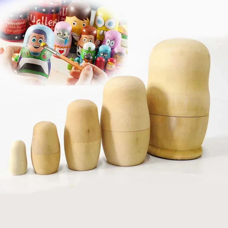 Bonecas 5 pcs em branco embriões de madeira russo nidificação bonecas brinquedo sem pintura matryoshka boneca diy pintura treinamento de habilidade para crianças presente 231024