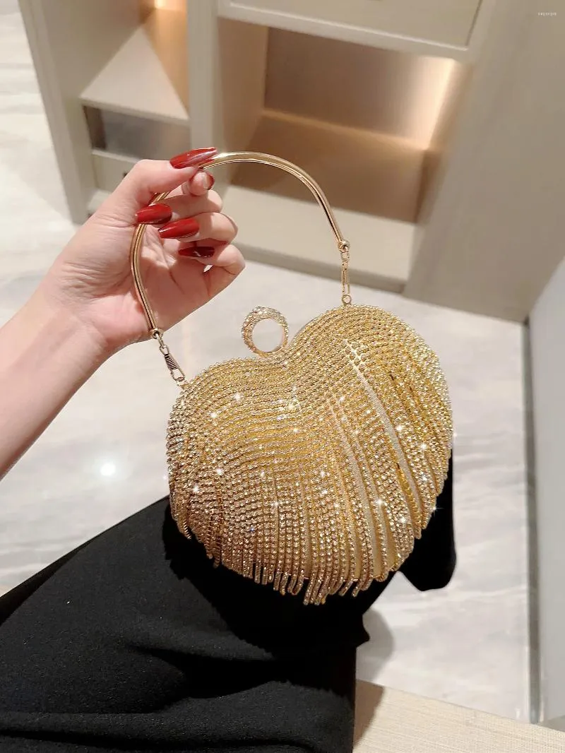 Valentine's Day Rhinestone Clutch Purse & Jewelry Set For Women - Heart Shape Tassel Bag With Necklace, Earrings, Bracelet & Ring