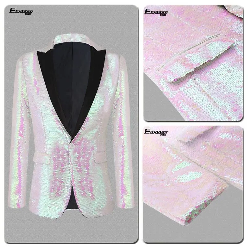 스튜디오 포그 족을위한 남성복 반짝이는 플립 스팽글 블레이저 세트 슬림 한 딱딱한 럭셔리 맨 재킷