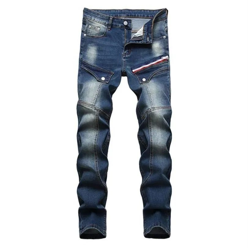 Men's Jeans Mens Multi Pockets Patchwork Cargo Trendy Plus Size Zipper Stretch Denim Slim Straight Pants Trousers320t