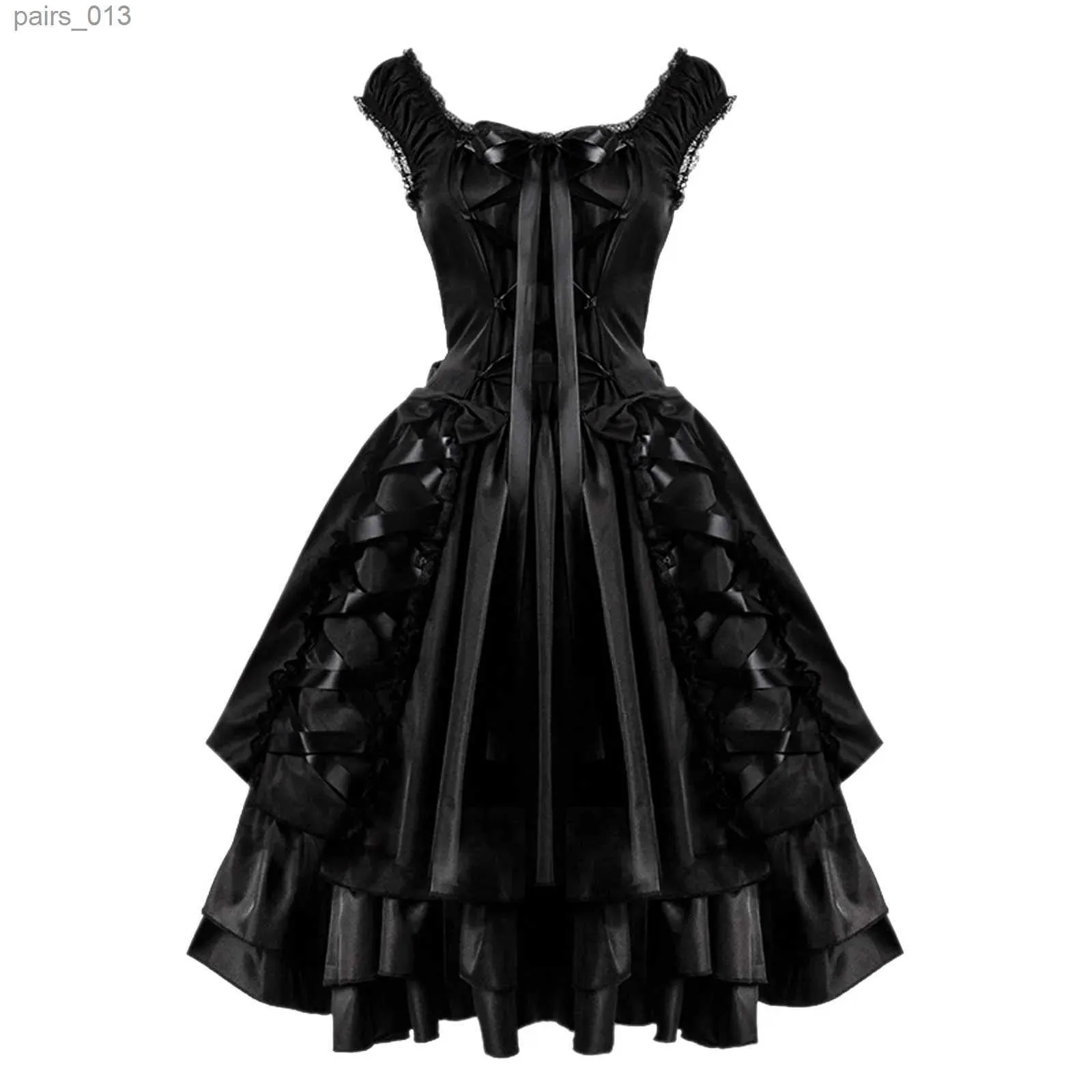 Abiti casual di base Donna Abito vintage gotico per la festa Classico nero Cosplay Layered Lace Up Goth Lolita Halloween A-line Robe Mujer YQ231025