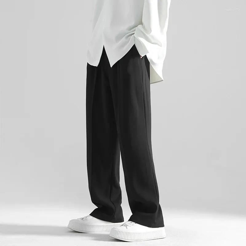 Men's Pants Wide Leg Man Suit Loose Ice Silk Korean Style Straight Trousers Solid Color Slim Fit Black M-5xl