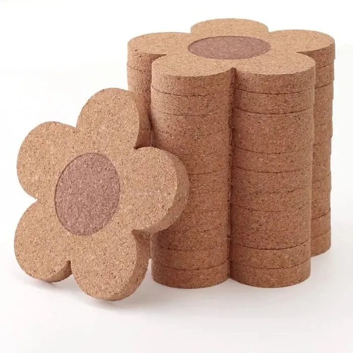 Cork Mats Pads Coasters Drinks Reusable Natural Cork 4 inch Flower Shape Wood Coaster For Desk Glass Table GC1006