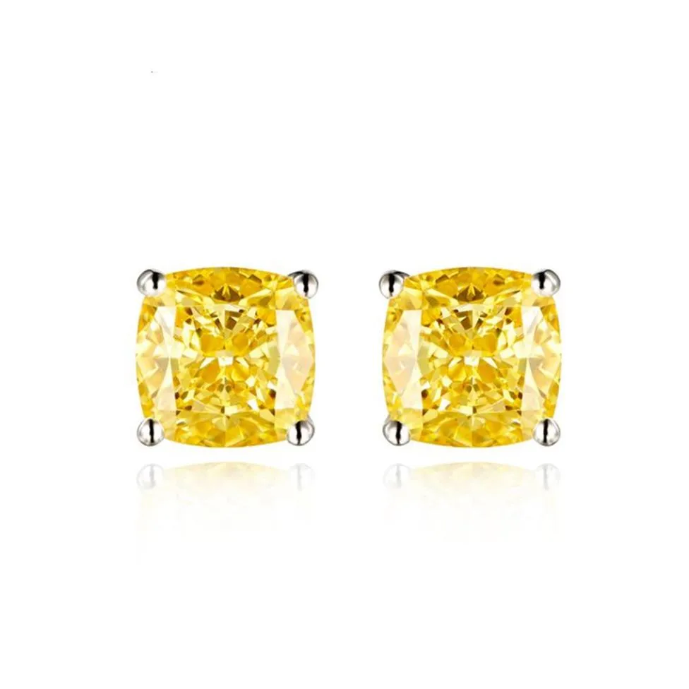 HBP 925 Silverpläterad 18K Platinum Yellow Diamond Earrings 1 karat fyrkantiga örhängen aura750 för kvinnor201w