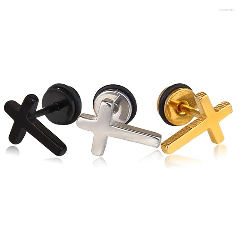 Stud Oorbellen 1 Paar 2 PC Punk Retro Titanium Stalen Kruis Voor Mannen Rock Sieraden Goud Zwart Zilver Kleur