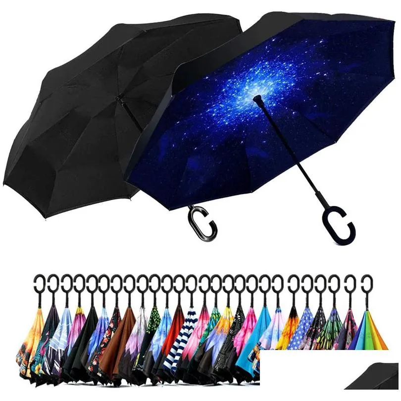 Parasole odwraca parasol do góry nogami z obrębem rąk w kształcie litery C wiatroodporne deszcz dla kobiet i mężczyzn dostawa DHB6H