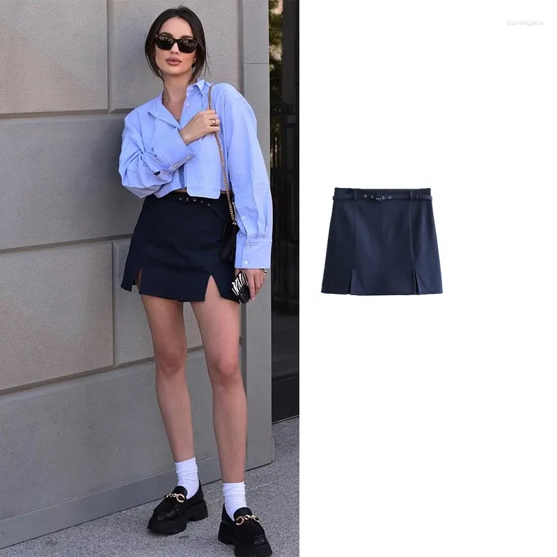 Women's Shorts Belt High Waist Mini Skirt Women Summer Slit Short Woman Fashion Elegant Social Skirts