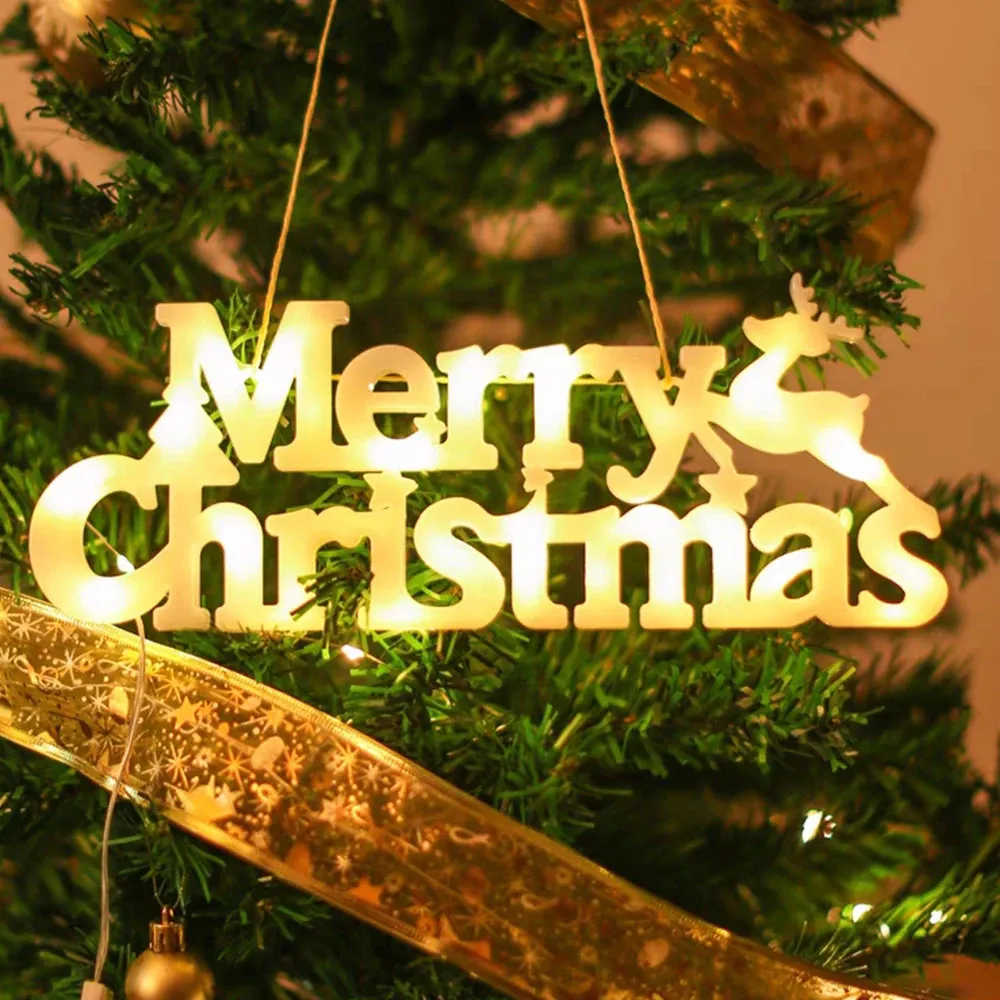 Noel Süslemeleri Merry Mektup LED Hafif Duvar Asma Gece Işığı Noel Gece Lamba Kolye 2024 Yıllık Parti Ev Odası Ağacı Dekor 231025