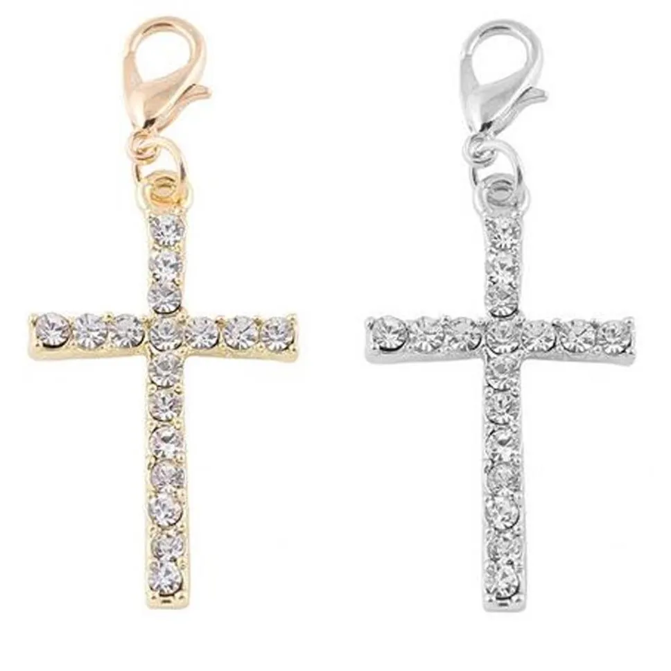 20 pz / lotto argento placcato oro strass croce pendente pendente charms adatto per creazione di gioielli con medaglione galleggiante magnetico224C