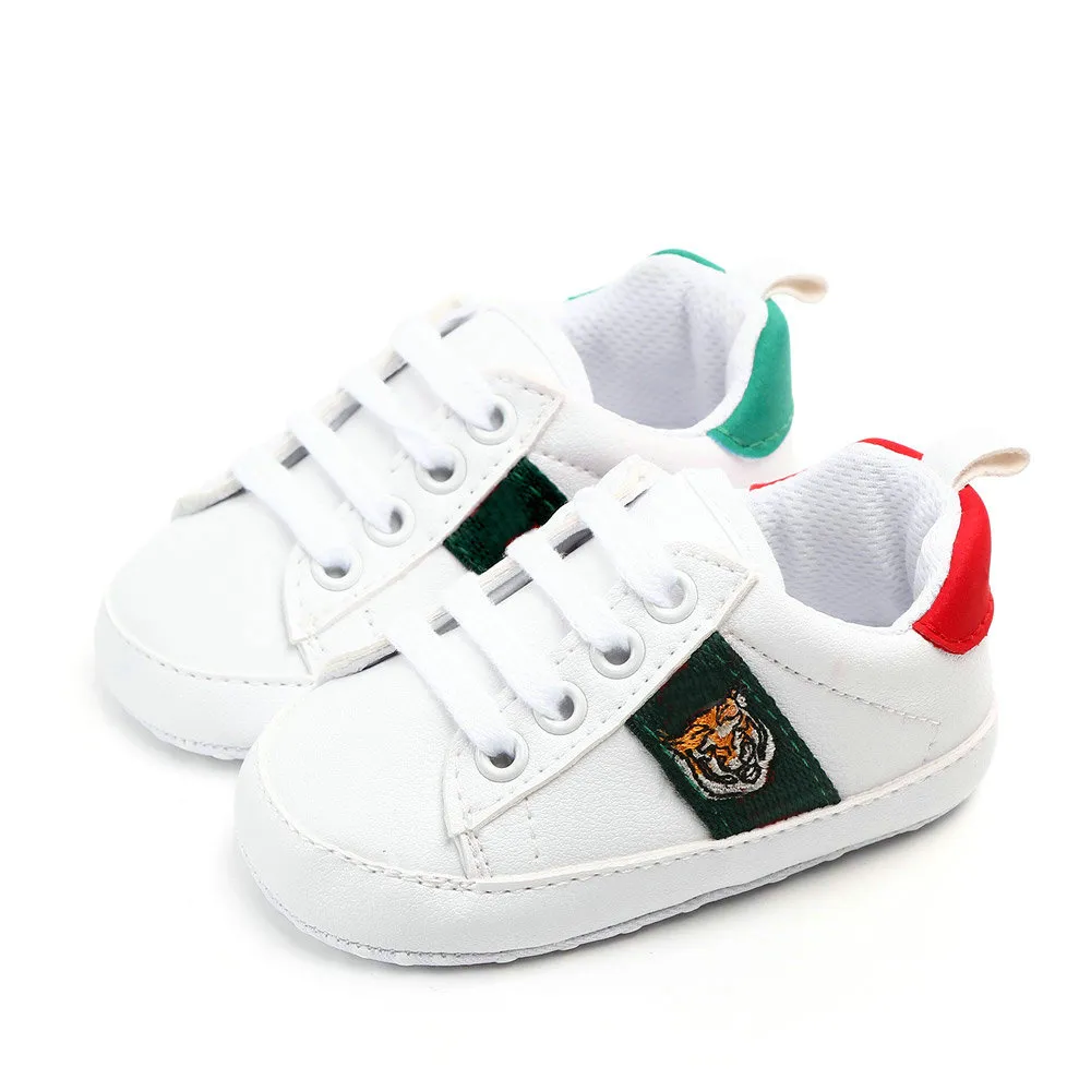 Chaussures bébé nouveau-né garçons filles premiers marcheurs enfants tout-petits à lacets PU baskets Prewalker chaussures blanches