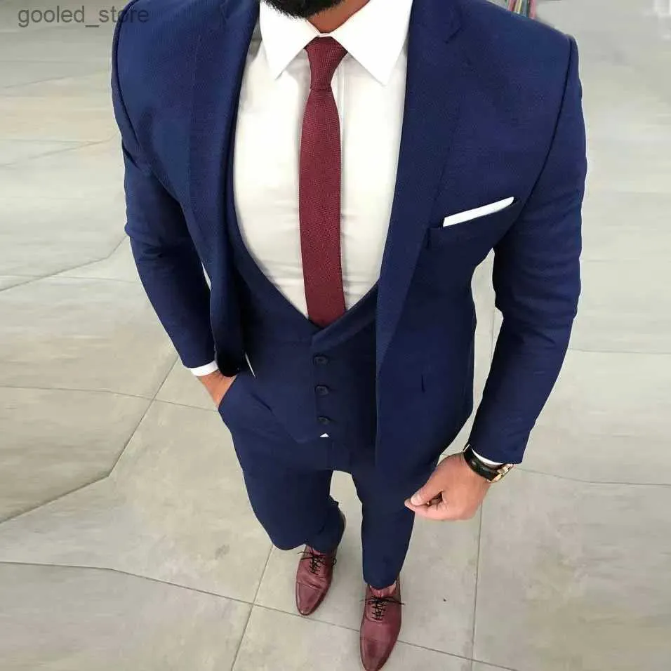Men's Suits Blazers Blue Men Suit Slim Fit Wedding Suits For Men Groom Best Man Party Prom Blazer Casual Street Smart Business Tuxedo Terno 3 PCS Q231025