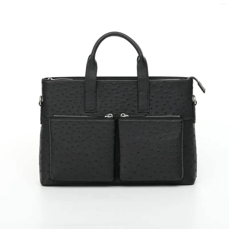 DHgate Ostrich Leather Mens Briefcase Genuine Leather Shoulder Bag for Business Leisure Outdoor Office Travel File Bag Bags Luggage Accessories