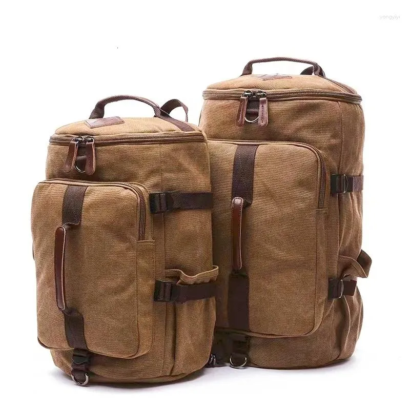 Duffel Bags Men's Canvas Vertikal fyrkantig axelväska med justerbar en-axelfunktionLarge-kapacitet Barrel Student