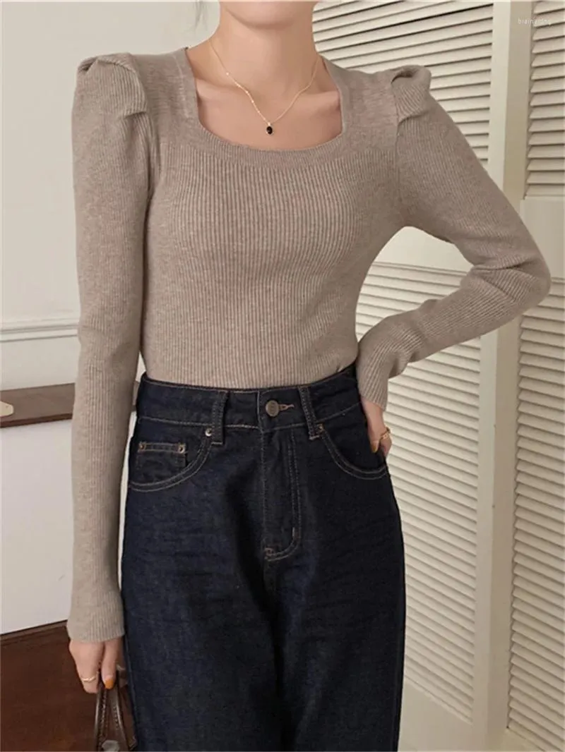 Pulls pour femmes Alien Kitty Slim Doux Pulls Femmes Col Carré Chic 2023 Casual OL Quotidien Bureau Dame Tricoté À Manches Longues