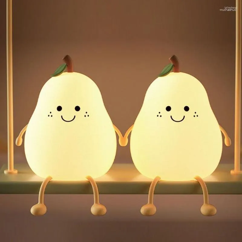 Night Lights Cute Smile Pear Shape Silicone Led Light Usb Charging Color-changing Eye Protective Bedside Lamp